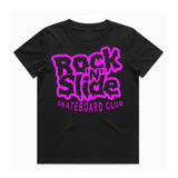 Adults RockNSlide Skateboard Club Stencil Tee| Black/Pink