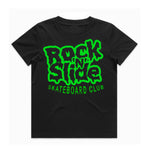 Adults RockNSlide Skateboard Club Stencil Tee| Black/Green
